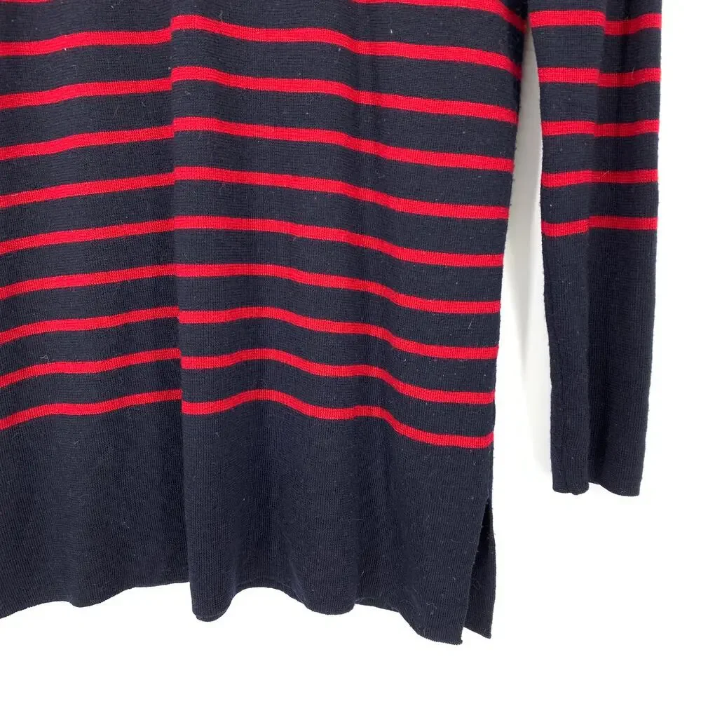 Tory Burch Sweater Women's Size Small Blue Red Wool Tunic Scoop Neck Pullover